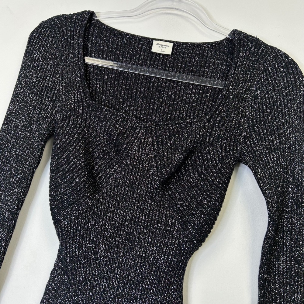 Abercrombie Fitch Black Metallic Knit Thong Bodysuit Women's Small - Picture 3 of 9